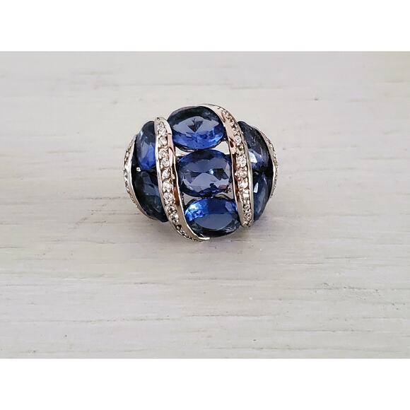 Sterling Silver Cubic Zirconia Tanzanite Cocktail Ring - Picture 1 of 6